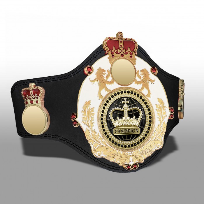 QUEENSBURY PLT LEATHER BLACK CHAMPION CROWN CHAMPIONSHIP BELT  - PLTQUEEN/W/G/BLKGEM - AVAILABLE IN 4 COLOURS